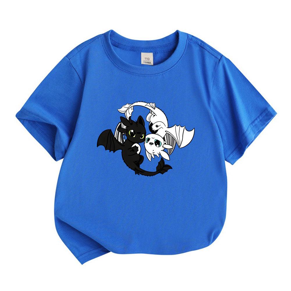 Kids Boys Girls 100% Cotton Crew Neck Short Sleeve T-Shirt, Cute Black White Dragon Pattern Casual Soft Summer Tee for Children Daily Wear