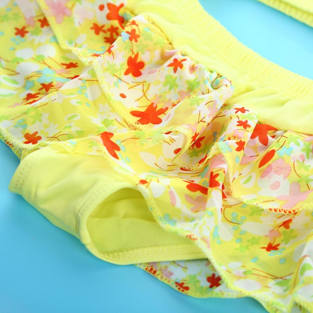 Girls' Floral Tankini Set with Ruffle Bikini Bottoms - Quick-Drying Swimsuit