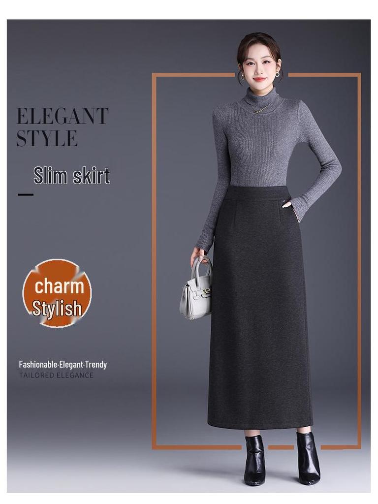 High-Waisted Wool Midi Skirt with Slit – 2025 Winter Style