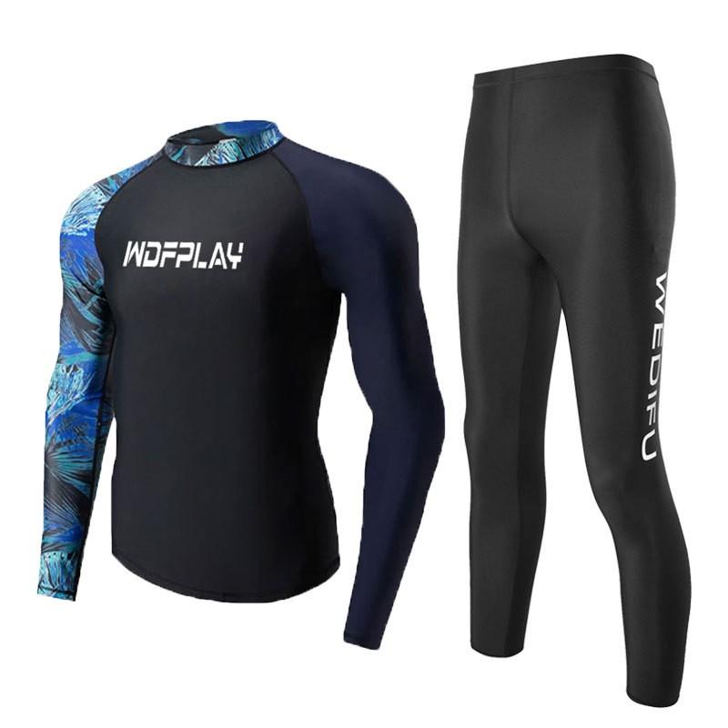 Herren UV-Schutz Rash Guard Set Langarm Oberteil Hose Schnelltrocknend Neoprenanzug Surfen Tauchen Schwimmen