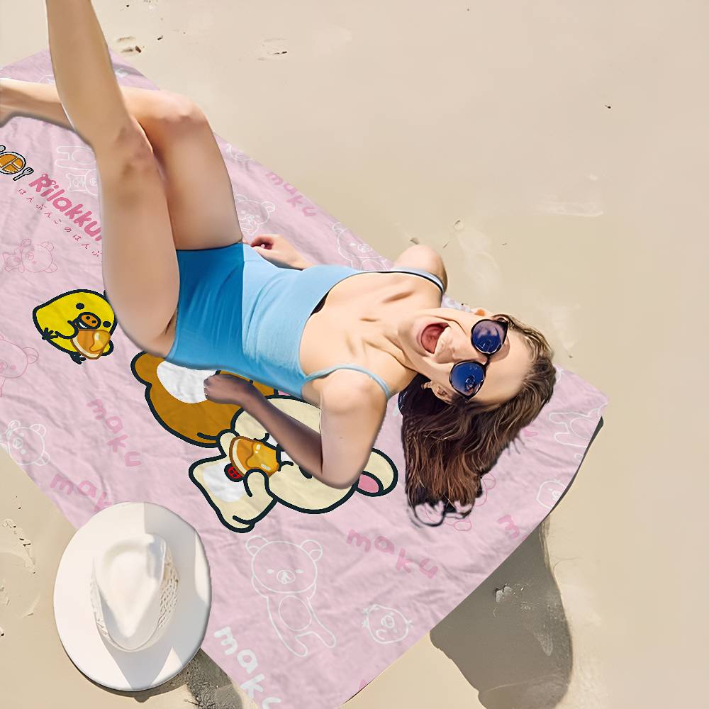 Kawaii Rilakkuma Bär Mikrofaser Decke Schnelltrocknende Strandtücher Übergröße Druck Super Saugfähige Pooltuch Decke