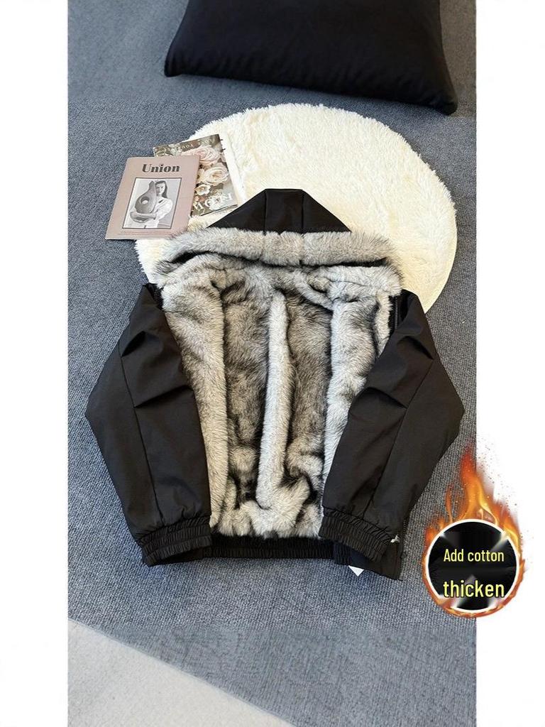 Polar Wolf Men's Winter Jacket - Heavyweight, Hooded with Large Fur Collar, Thick Velvet Lining, Cotton Outerwear