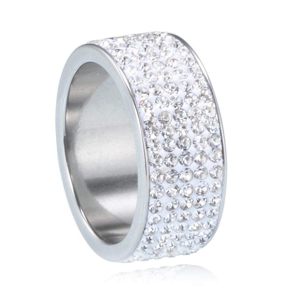 8MM Five-Row Rhinestone Inlaid Ceramic Stainless Steel Ring