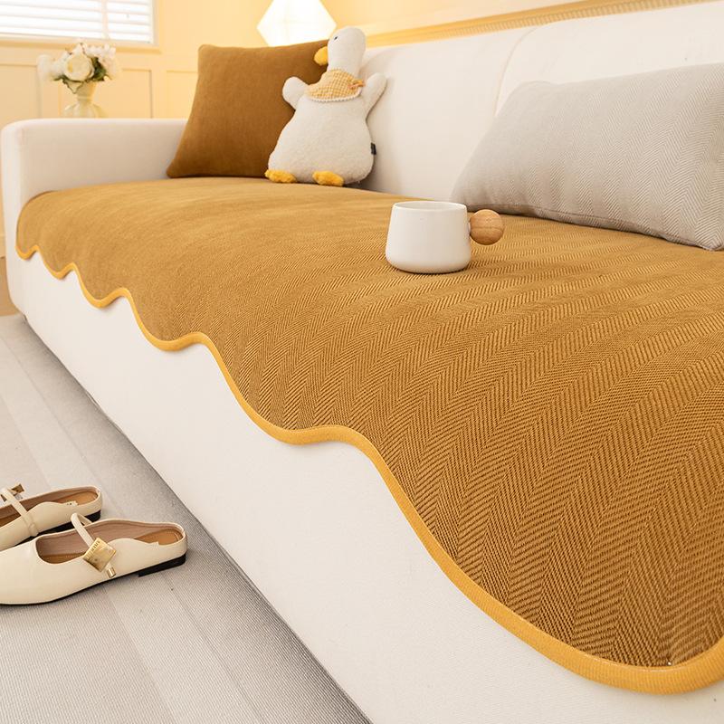 New Irregular Special-Shaped Sofa Cushion, Universal In All Seasons, Advanced Herringbone Pattern Seat Cushion, Non-Slip Cover Cloth Towel