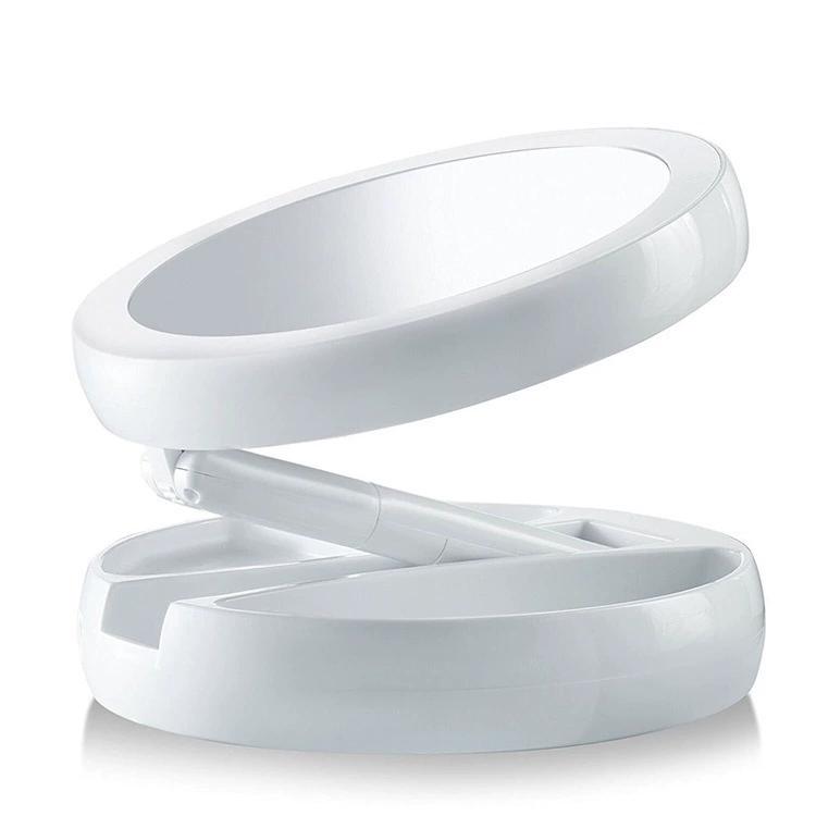 Espejo de maquillaje LED plegable portátil con luz espejo de escritorio recargable de doble cara