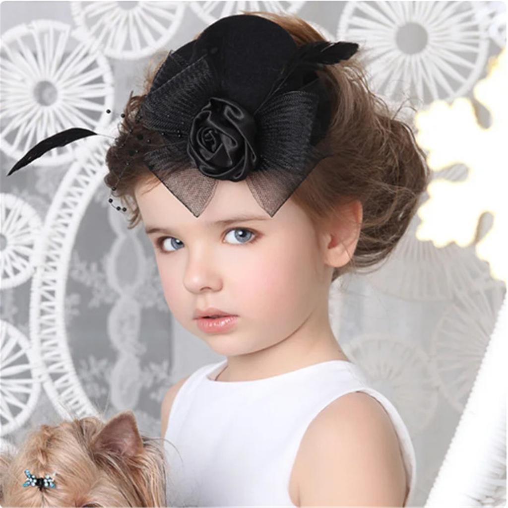 Vintage Bridal Hair Clip with Yarn Decor Top Hat Shape Stage Performances Hairpin Vintage Hair Clip for Taking Photo
