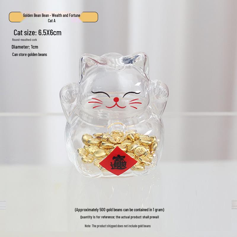 Three-Dimensional High Borosilicate Glass Fortune Cat Coin Bank and Gift Jar.