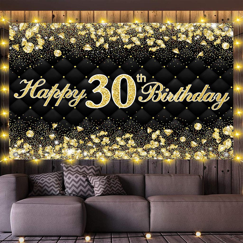 30. 40. 50. Happy Birthday Party Hintergrund Schwarz Gold Diamant Hintergrund Banner 30. 40. 50. Geburtstag Party Dekoration