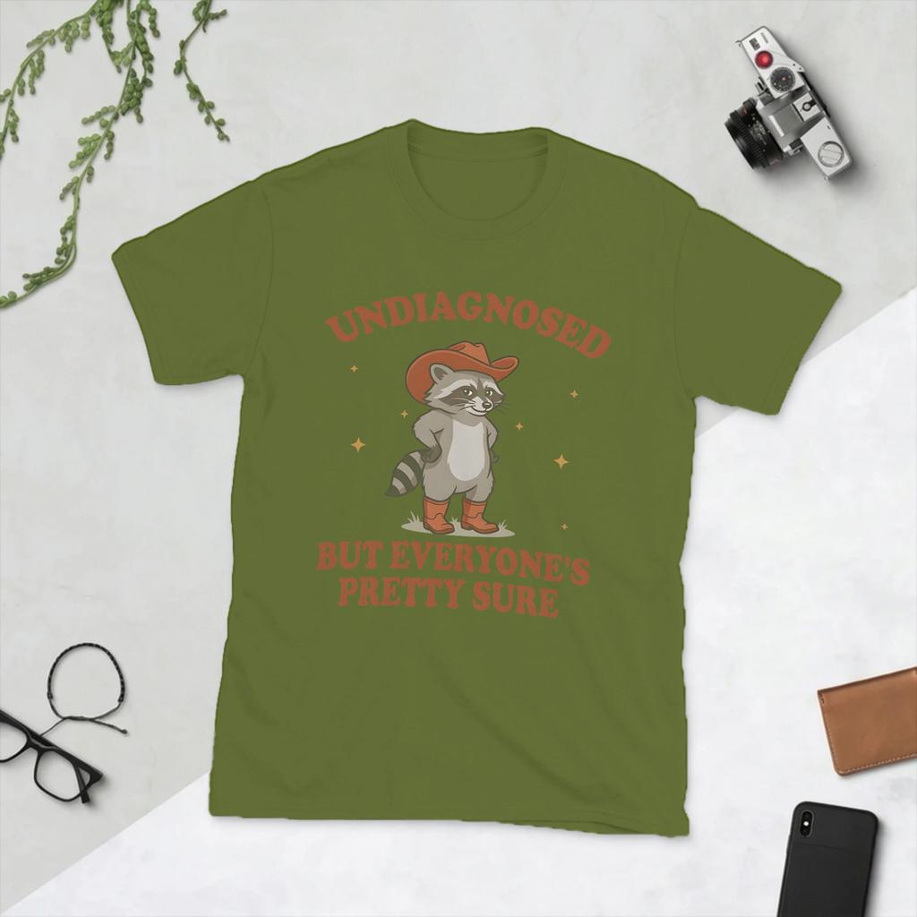 Funny Cowboy Raccoon Undiagnosed But Everyone Is Pretty Sure T Shirt For Unisex Cotton Funny Tshirt Crewneck Tee Shirt Tops Party