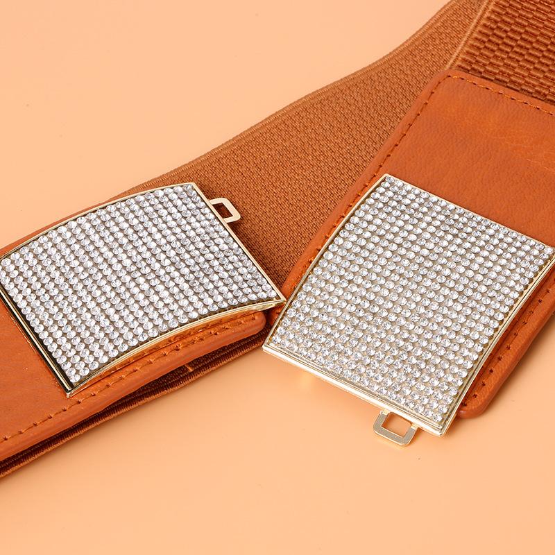 2026 Fashion Rhinestone Buckle Ladies Elastic Wide Waist New Decorative Belts for Women Designer Belt Luxury White Red Black