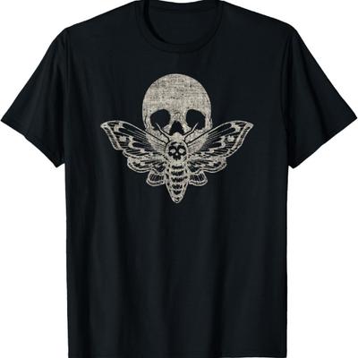 Death's Head Moth Design Distressed Skull, Halloween T-Shirt