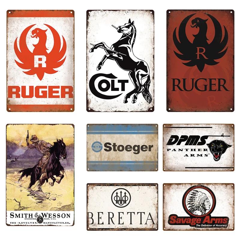 Pistola Co2 Arma Metal Brand Colt Gun Poster Vintage Metal Tin Sign Retro Plaque Plate for Garage Man Cave Tools Wall Decor