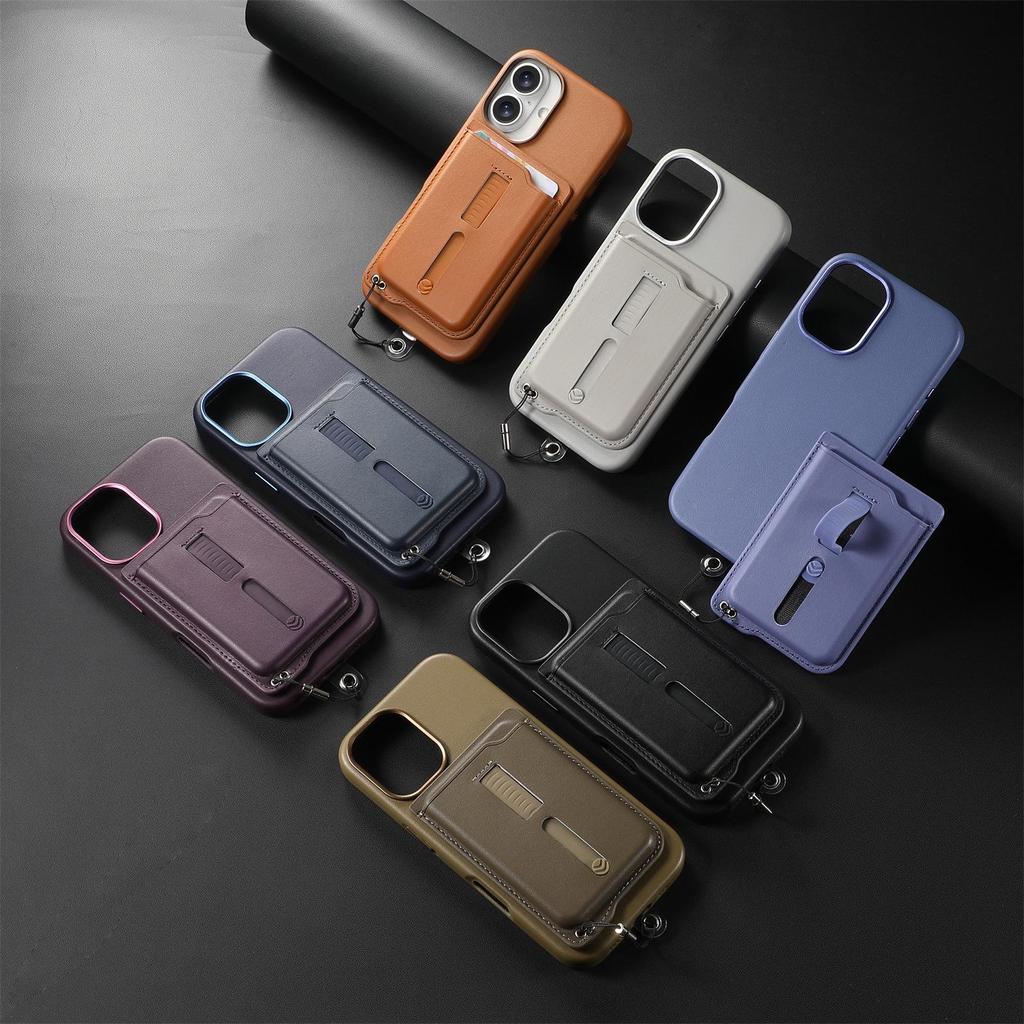 iPhone 17 Magnetic Card Holder Case with Anti-Lost Strap & Drop-Proof Cover, Compatible with 15 Pro & 16 Pro Models