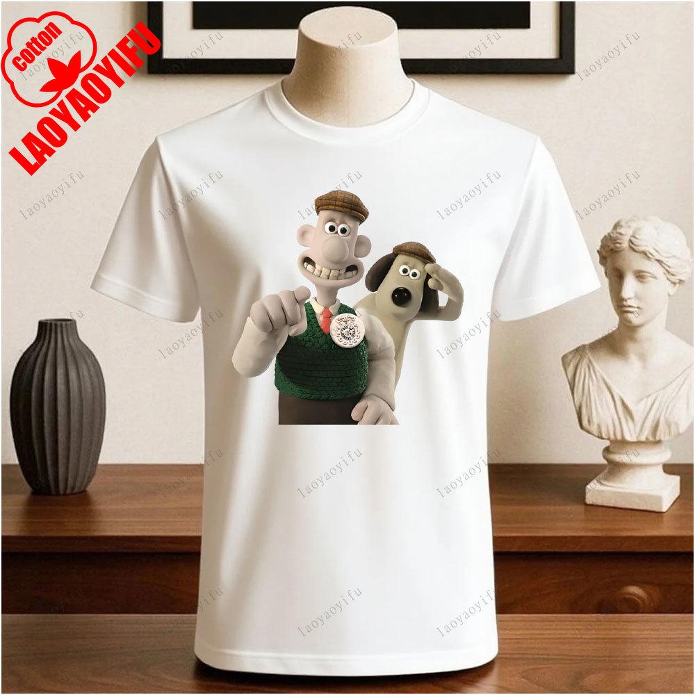Wallace i Gromit Drukowane T-shirty Bluzki Kreskówka i Anime Drukowany T-shirt Lato Bawełna Casual Oddychające Camisetas T-shirty