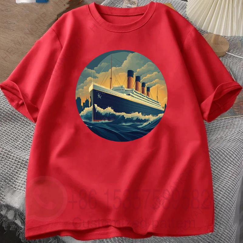 Mens Tracksuit Tshirt Boat Print Round Neck Short Sleeves Casual Cotton Pullover Sweatwicking Breathable Sportswear