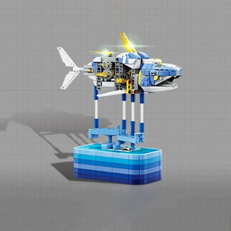 Sea Life Mechanical Shark Building Set Shark Building Blocks Set with Display Stand and Lights Block Gift for Kids and Adults