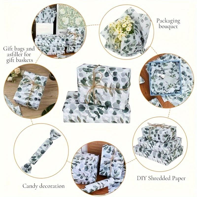 50 Eucalyptus Gift Wrapping Paper Towels - Translucent Recyclable, Chic Botanical Design, Perfect for Weddings and Birthdays, 20 "x 14"
