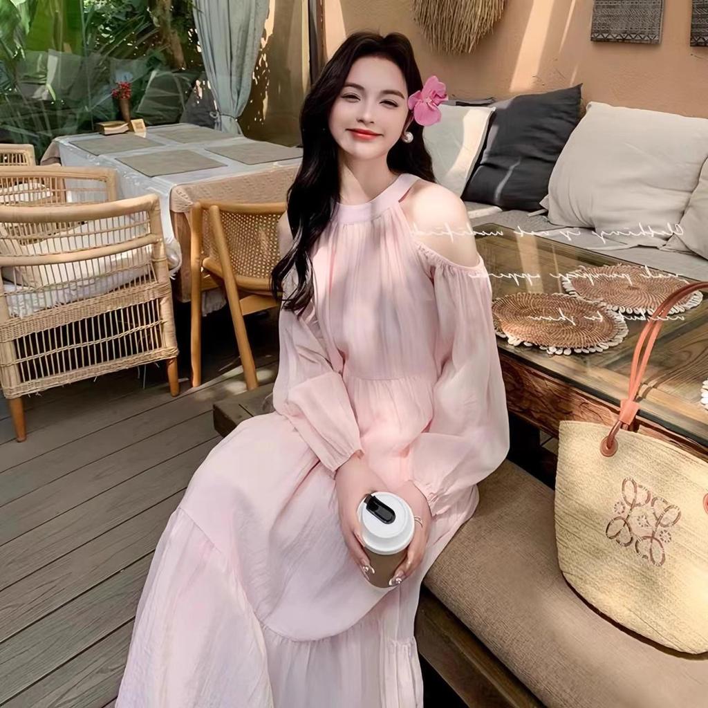 2025 Women's Beach Off-Shoulder Dress: French Style, Sweet, Loose, Exquisite, Long Fairy Dress