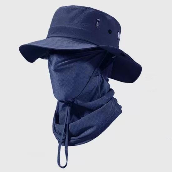 Ice Silk Fishing Hat, Breathable Quick-Drying Fabric Sun Hat with Wide Brim, Detachable Face Guard Adjustable Fit Sun Protection Hat for Outdoor