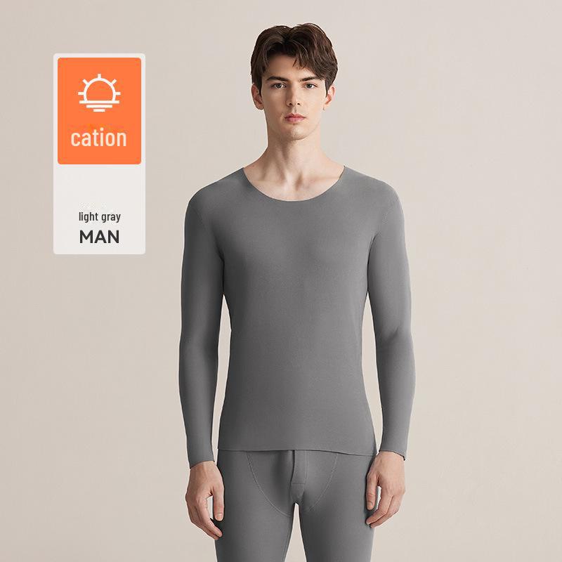 7A Men's Seamless Cationic Antibacterial Thermal Underwear Set - Round Neck Top & Anti-Pilling Pants for Autumn
