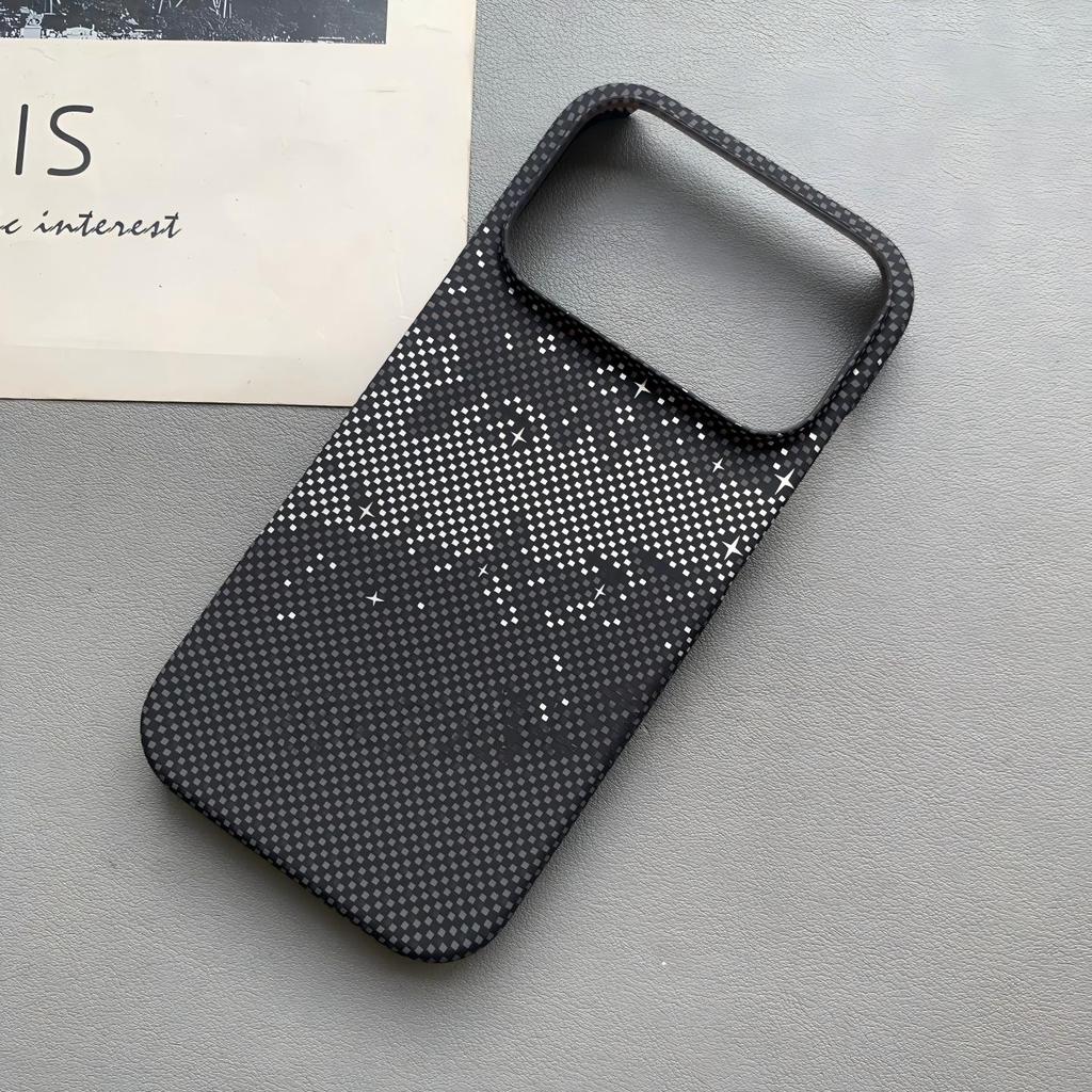 Half Border Carbon Fiber PC For Magsafe Phone Case For iPhone 17 Air 16 15 14 Plus 13 12 Pro Max Starry Sky Texture Cover