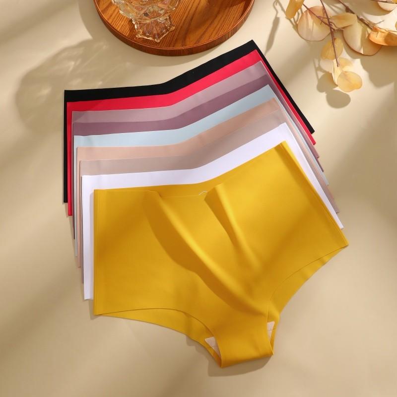 FINETOO Women Ice Silk Panties High-Waist Underwear Seamless and Traceless Briefs Solid Color Lingerie