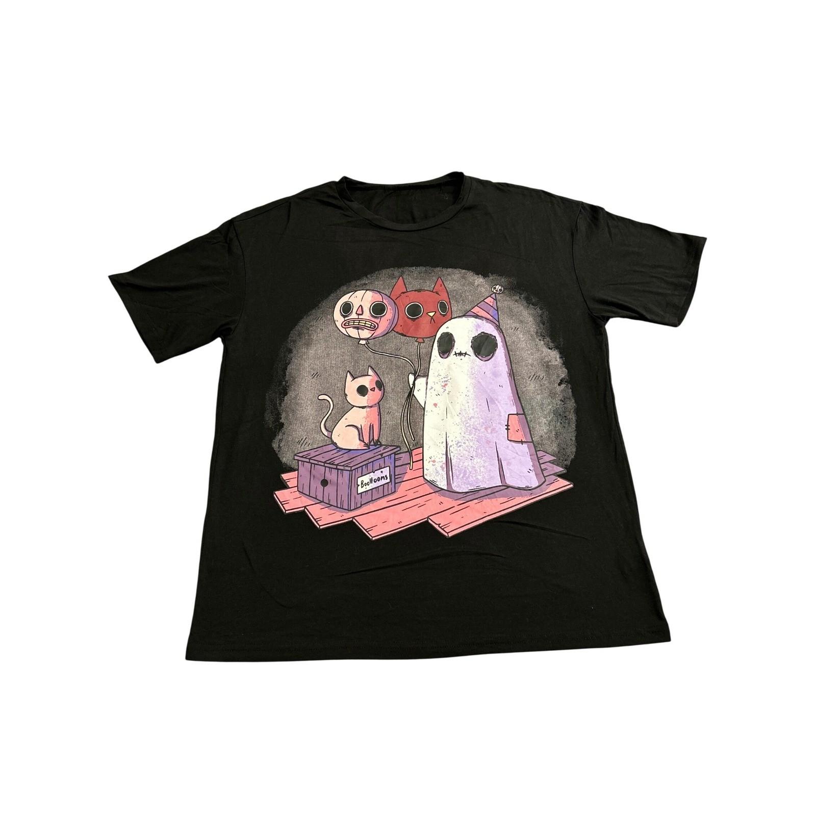 ROMWE Graphic T-Shirt Womens Medium Black Excellent Ghost Cat Halloween Tee M