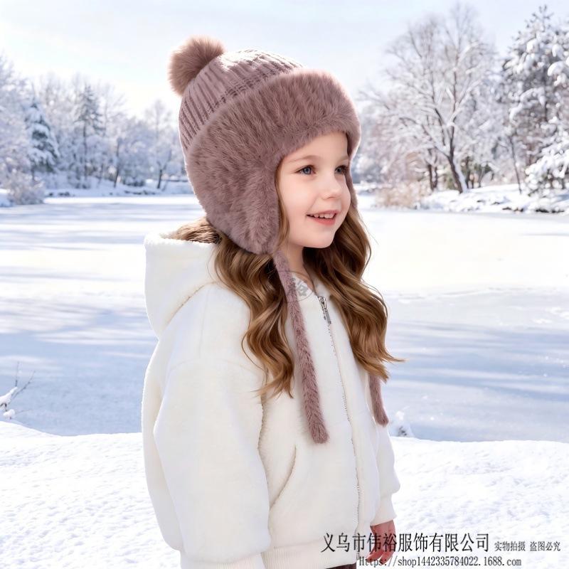 Ensemble Tricot Chaud d'Hiver pour Enfants Bonnet à Pompon Écharpe Gants Ensemble 3 Pièces Ou Bonnet Seul Coupe-Vent Protection Oreilles Pour Garçons Filles Temps Froid Extérieur