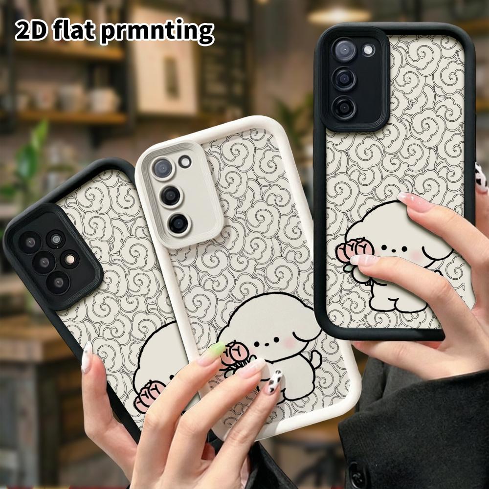 Phone Case: 2D Flat Samsung Galaxy A34 A35 M05 M06 S20 S22 S21 FE Plus 5G Protective Case, Bouquet Little White Dog, Christmas and Halloween Gifts