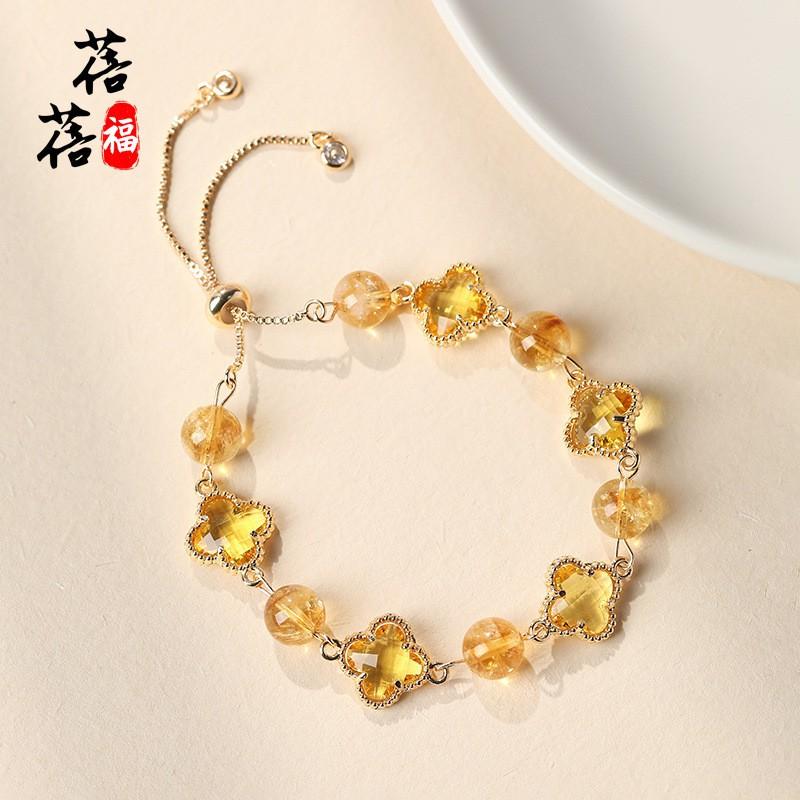 Natural Crystal Four Leaf Clover Alloy Bracelet Women Men Handcrafted Polished Gemstone Jewelry Accessory