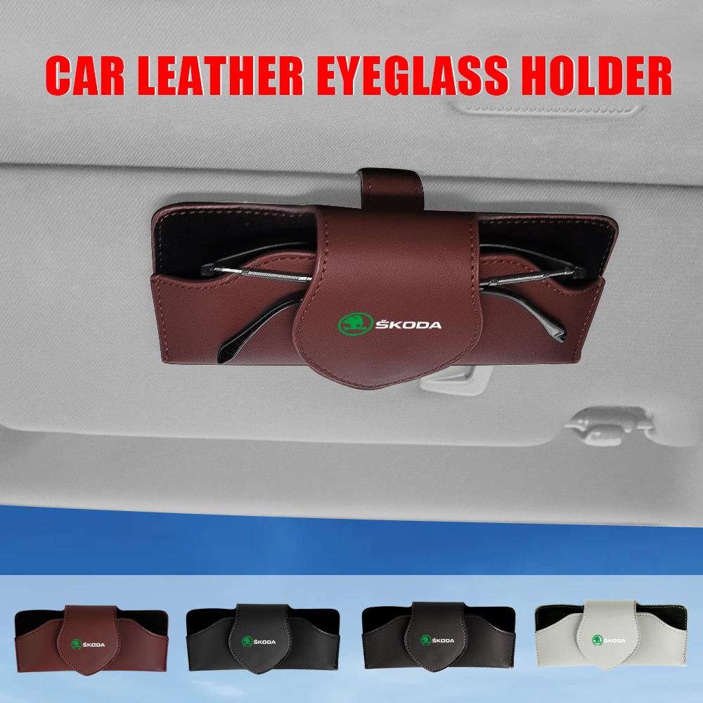 For Skoda Scala Car Glasses Storage Box Sun Visor Sunglasses Bank Card Ticket Cases For Skoda Rapid Octavia A5 RS Kodiaq Fabia A7 Kamiq Karoq