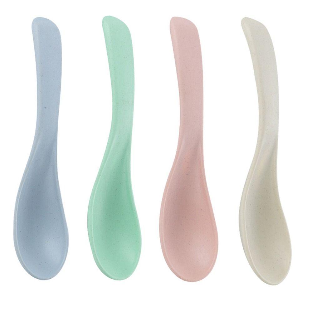 Eco Friendly Kids Kitchen Tableware Soup Spoon Long Handle Wheat Straw