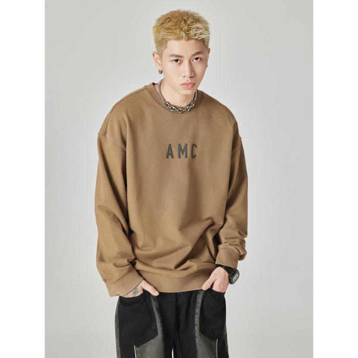 

Осенне-зимний американский ретро-уличный тяжелый свитер 480G, мужской свободный большой размер, модная одежда, мужской модный бренд 4XL темно-коричневого