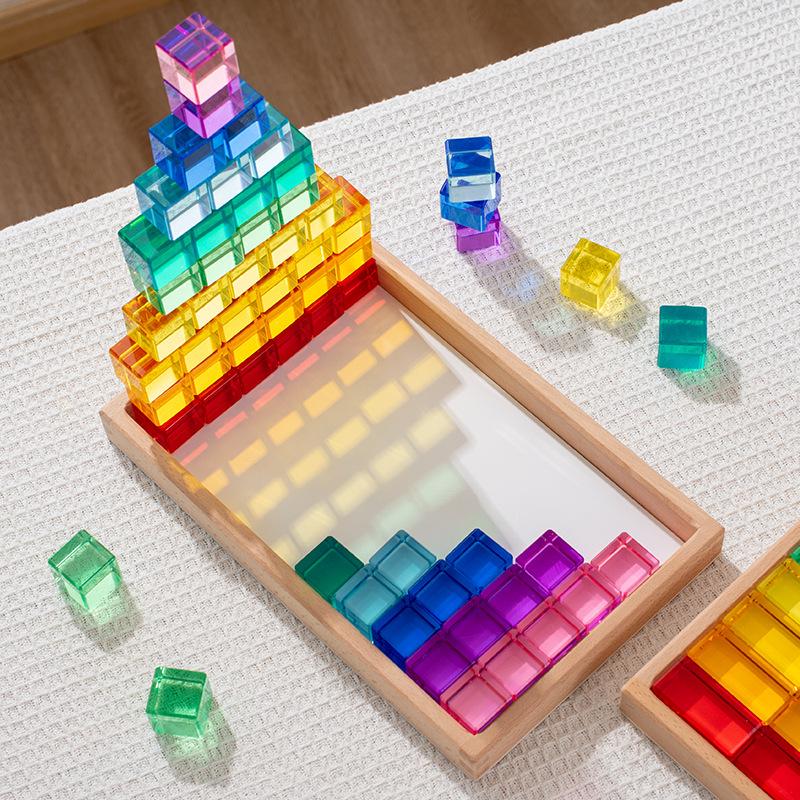 Transparent Rainbow 3D Building Blocks: Educational Acrylic Cubes for Children