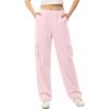 Women's Color Elastic Waist Cargo Pants with Pockets Casual Work Trousers