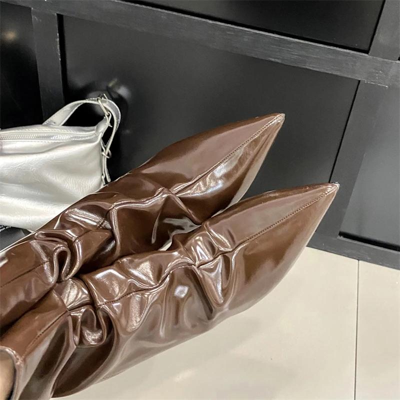 Autumn Winter Pointed Toe Women Ankle Boots Design Pleated Thin Heels Shoes Fashion Booties De Mujer