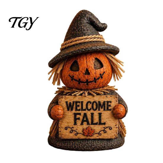 Versatile Festival Soft Furnishings Fall Scarecrow Figurine, Wooden Pumpkin Statue, Rustic Autumn Harvest Season Table Decor Tabletop Decoration