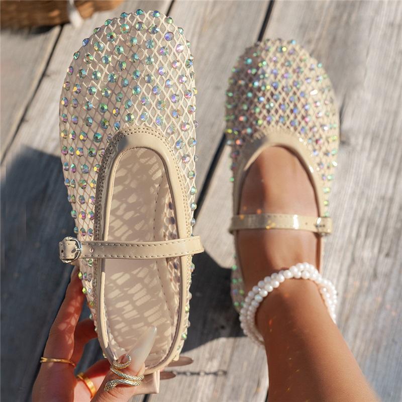 Women s Fashion Flat Shoes Summer New Mesh Rhinestone Mary Jane Shoes One Buckle Casual Flats 35 2140₽