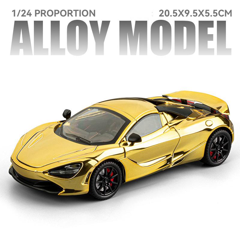 Гальванизированная версия 1/24 McLaren 720S Сплавная модель спортивного автомобиля Литой металл Гоночный автомобиль для трека Модель автомобиля Звук и свет Детская игрушка Подарок