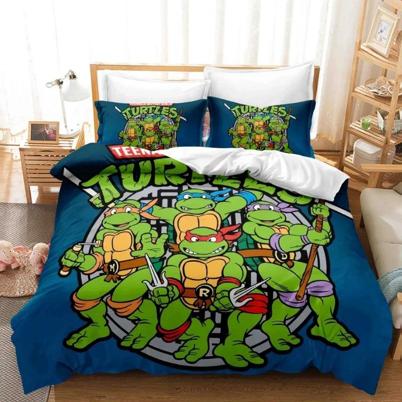 Exquisite 3D Printing Cartoon Turtles Wallpaper Anime Digital Printing Bedding Set Duvet Cover Comforter Bed Girl Boys Gift
