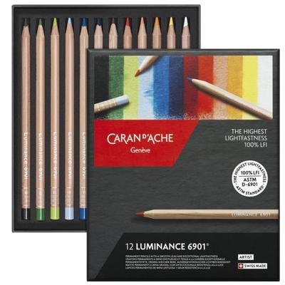 CARAN Luminance Crayons de Couleur 12 Papier Officiel D'ACHE 6901-712 Crayons à Base d'Huile, Couleurs, Boîte, Importation.