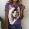 Women's T Shirts Funny 3D Kawaii Cat Print T-Shirts Fashion O-neck Short Sleeve Top Oversized Female Y2k Clothing Cute Girl Tees