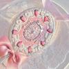 Flower Knows Strawberry Cupid Hand Mirror,Vintage Handheld Mirror,Fancy & Pretty Princess Mirror with Long Handle,Gift for Girls & Women(Milk Pink)