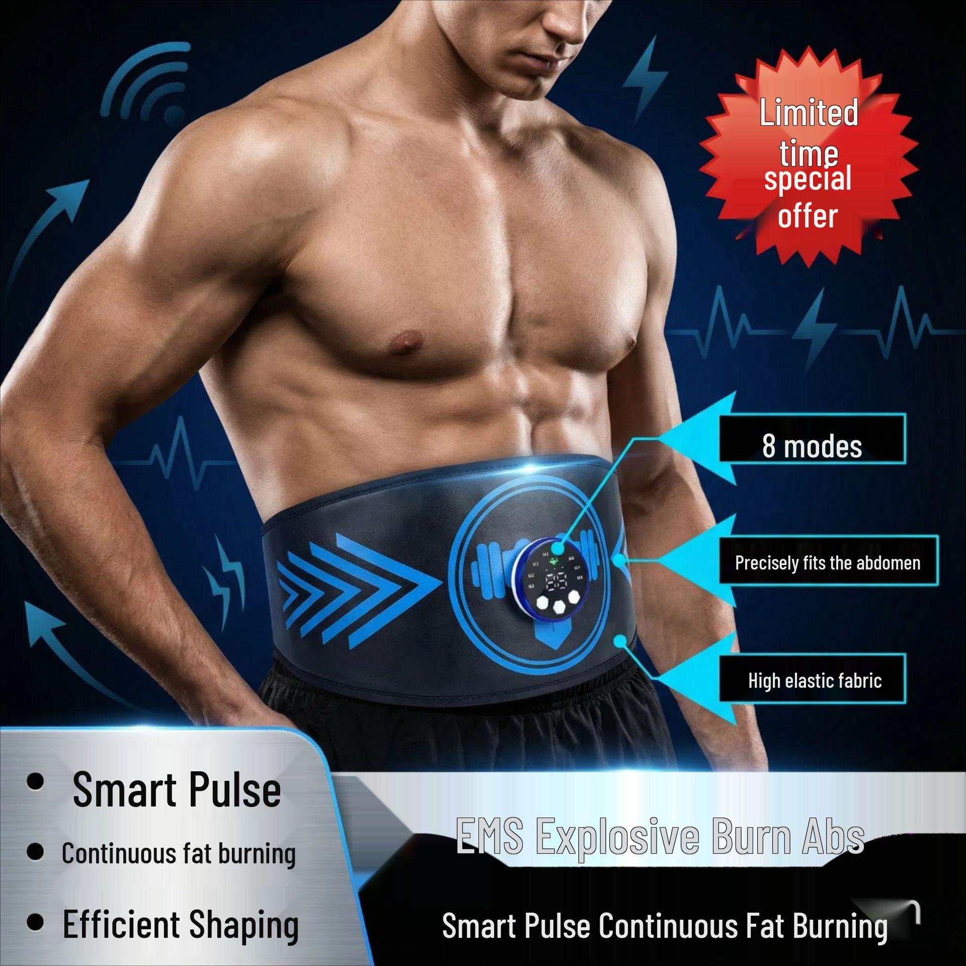 Перезаряжаемый пояс для пресса с EMS: Умный пульсовый массажер для легких тренировок и тренировки мышц SRKEMS02