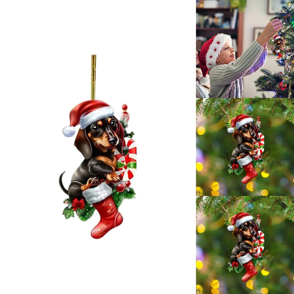 Acrylic Christmas Dachshund Car Pendant With Cute Cartoon Style For Auto Interior Decor