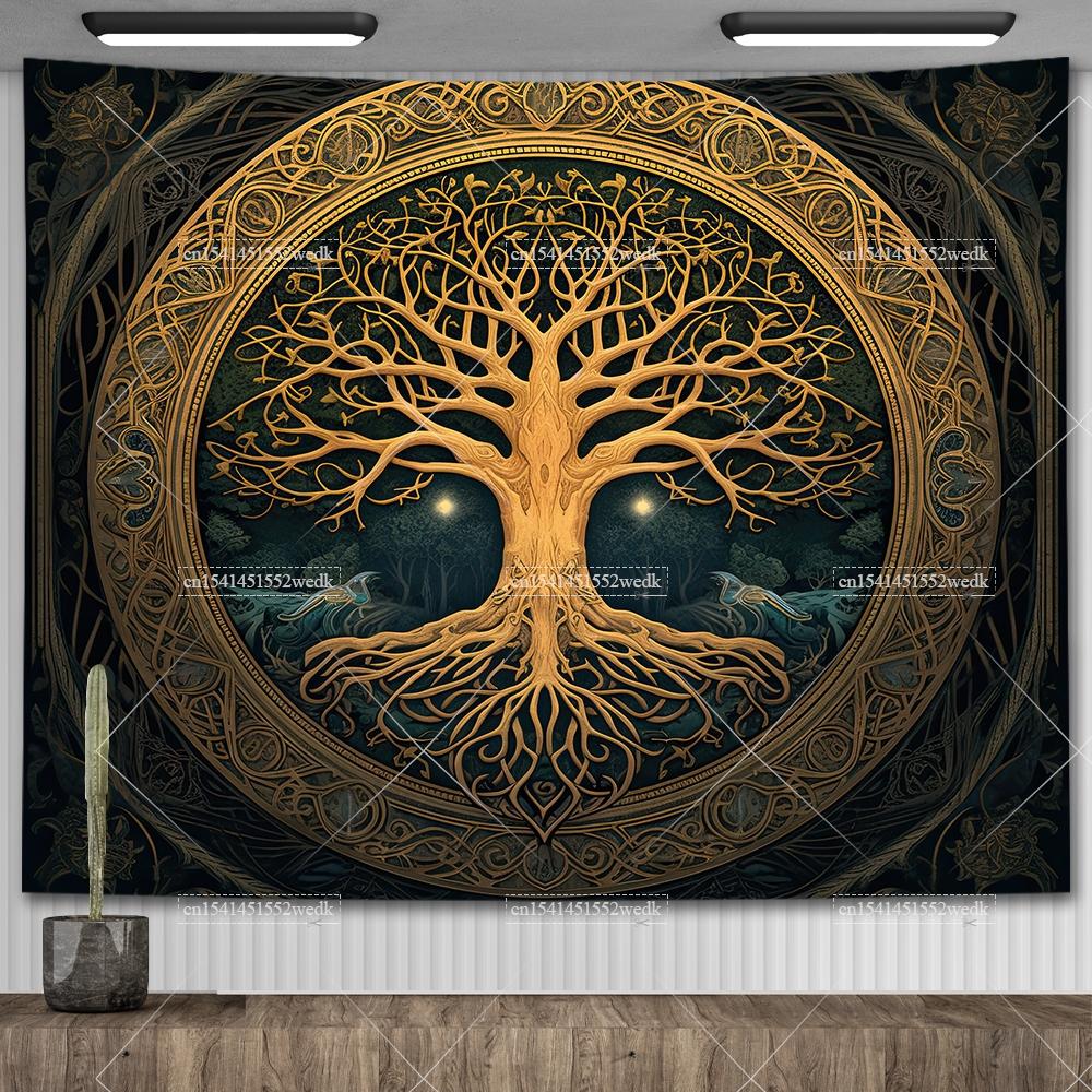 Celtic Tree of Life Tapestry Wall Hanging Room Decor Aesthetic Yoga Mats Landscape Tapestrys Wall Art Decorative Altar Cloths