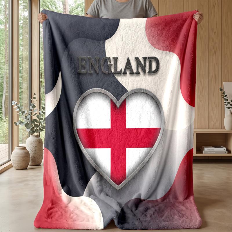 England Football Printed Flannel Blanket Skin Friendly Warm Decorative Throw for Indoor Couch Bed Daily Use