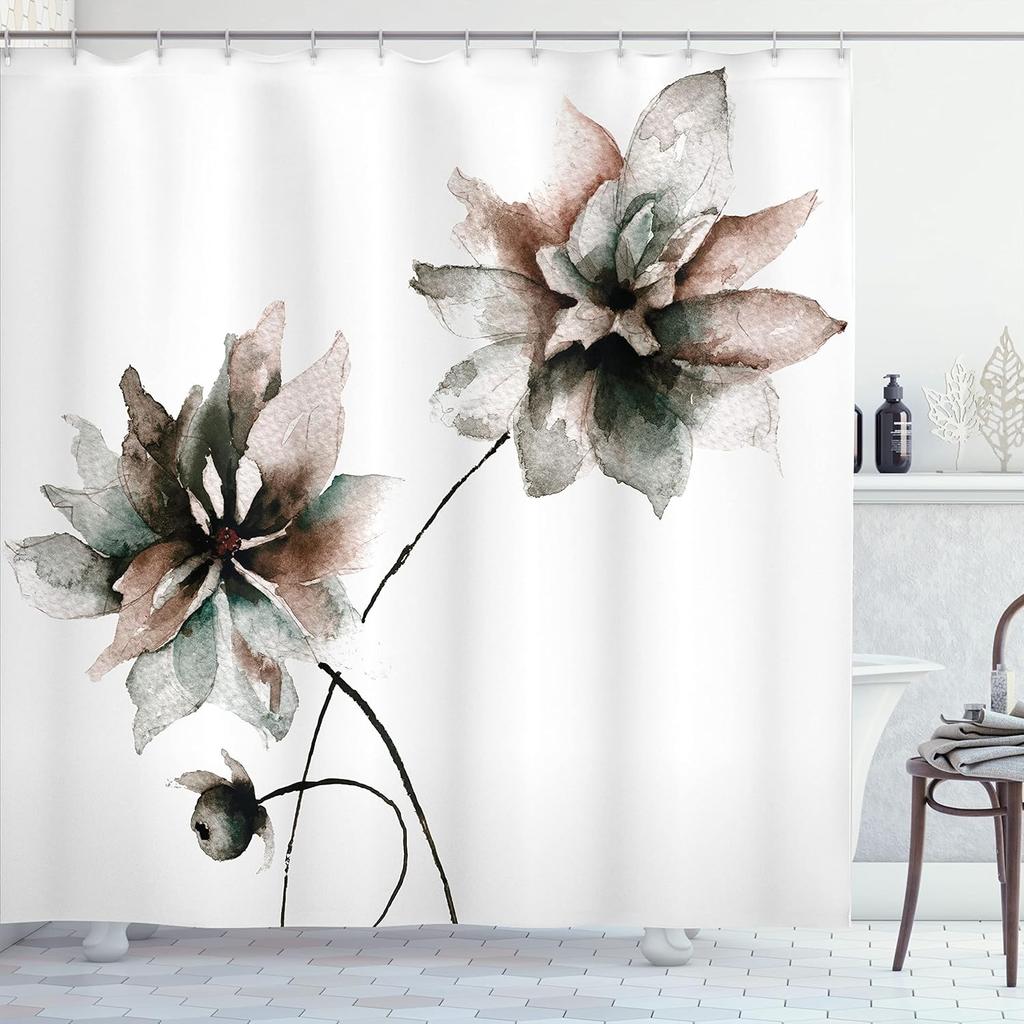 black and white shower curtain misty tall trees woodland natural landscape fabric bathroom decoration shower curtain with hook