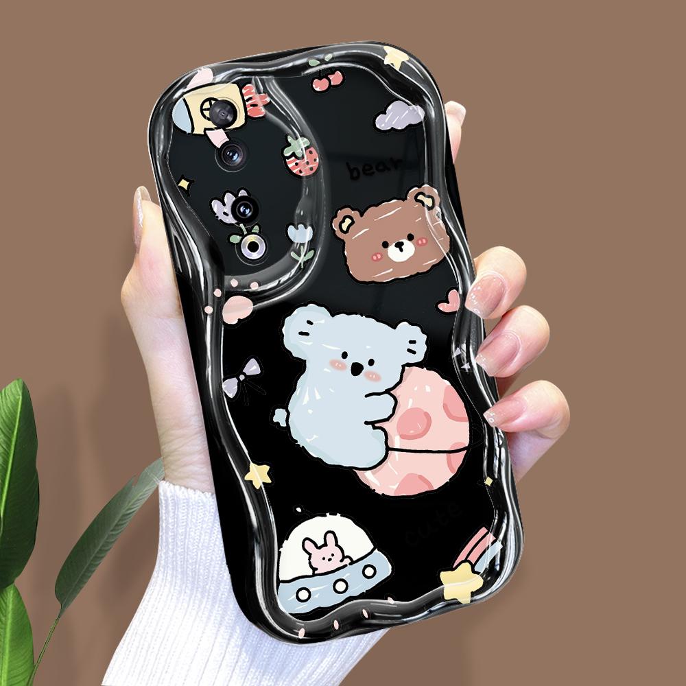 Cute Cartoon Pattern Cream Texture Casing Wavy Edge Soft Silicone Cover Phone Case for Huawei Honor Infinix Tecno iPhone