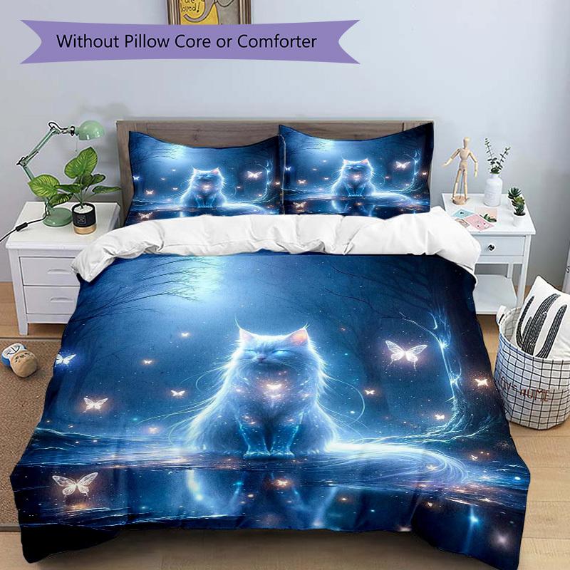 3pcs Anime Cat Fantasy Bedding Set - Includes One Quilt Cover and Two Pillowcases (No Core) - Home Decor, Festival Gift, Polyester Fabric, S